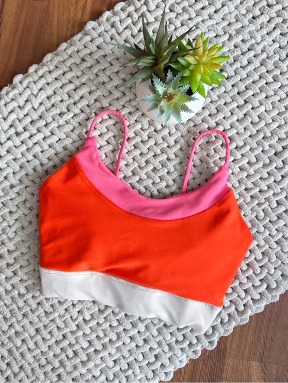 Sage Collective | Pink and Orange Colorblock Sports Bra Lava Combo | Small